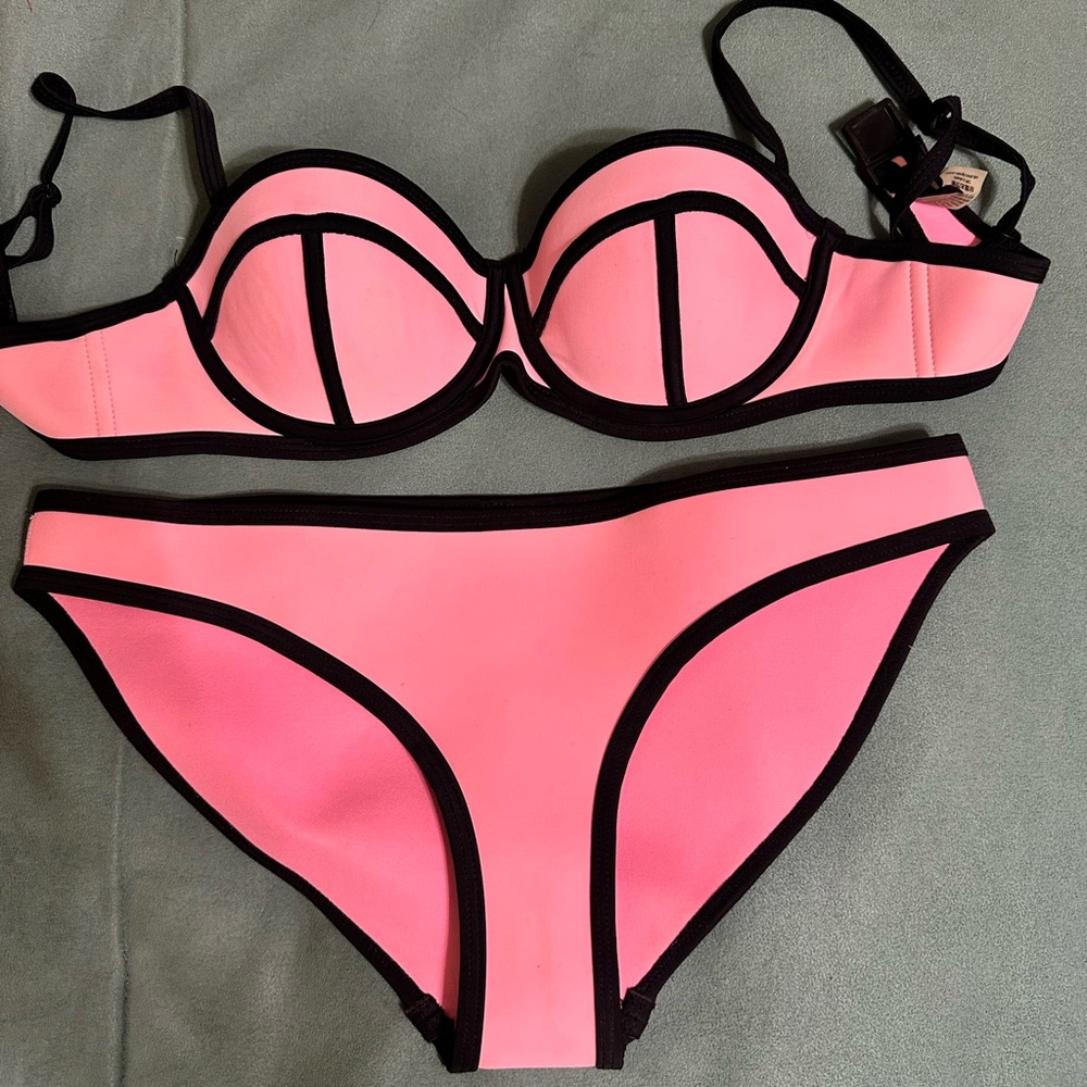 Triangl Swimwear Neon Pink and Black Bikini Set